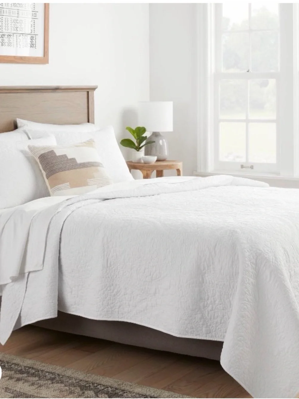 Twin/Twin Extra Long Garment Washed Paisley Stitch Quilt White - Threshold